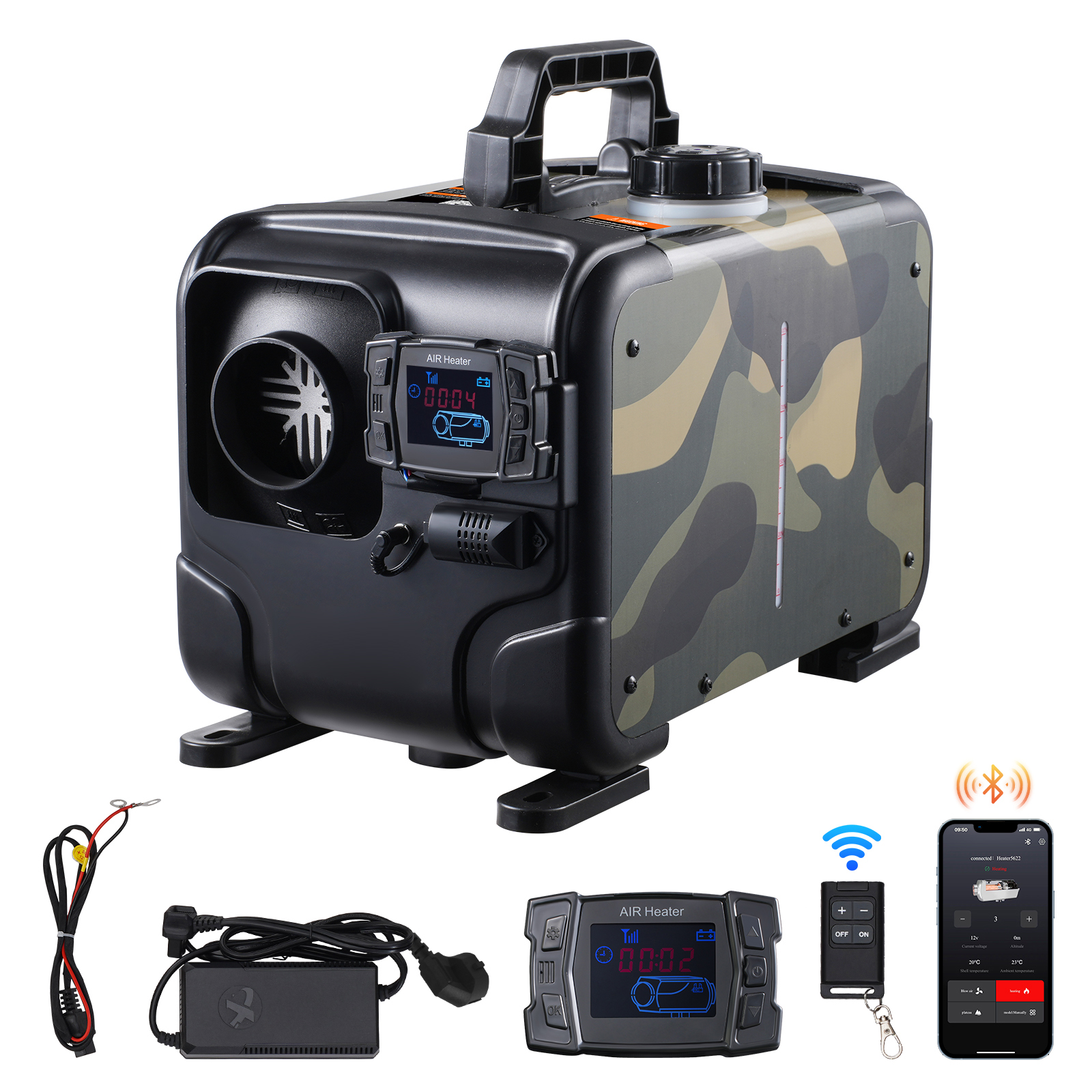 Kaasaskantav 8KW diiselsoojendi CO-alarmiga, Bluetoothi ja kaugjuhtimisega – sobib matkaautodele, garaažidele ja telkidele.