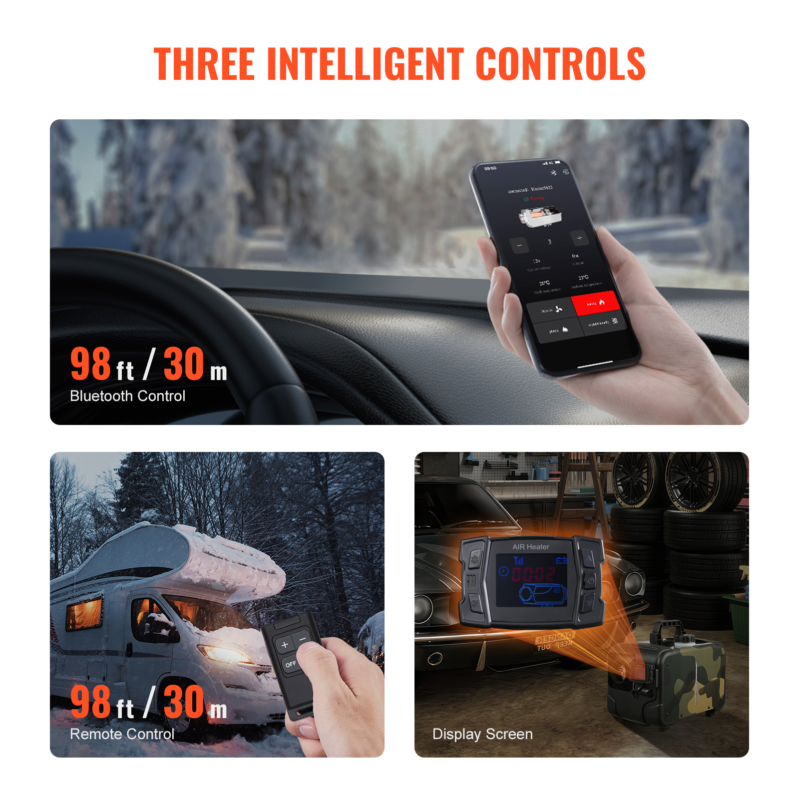 8KW Diiselsoojendi CY5004 – 12V/24V Kaugjuhitav ja Bluetoothiga Soojendi – CO-Alarmiga LCD Ekraaniga Diiselküte – Matkaautodele, Sõidukitele, Telki, Garaaži, Töökotta - Image 2