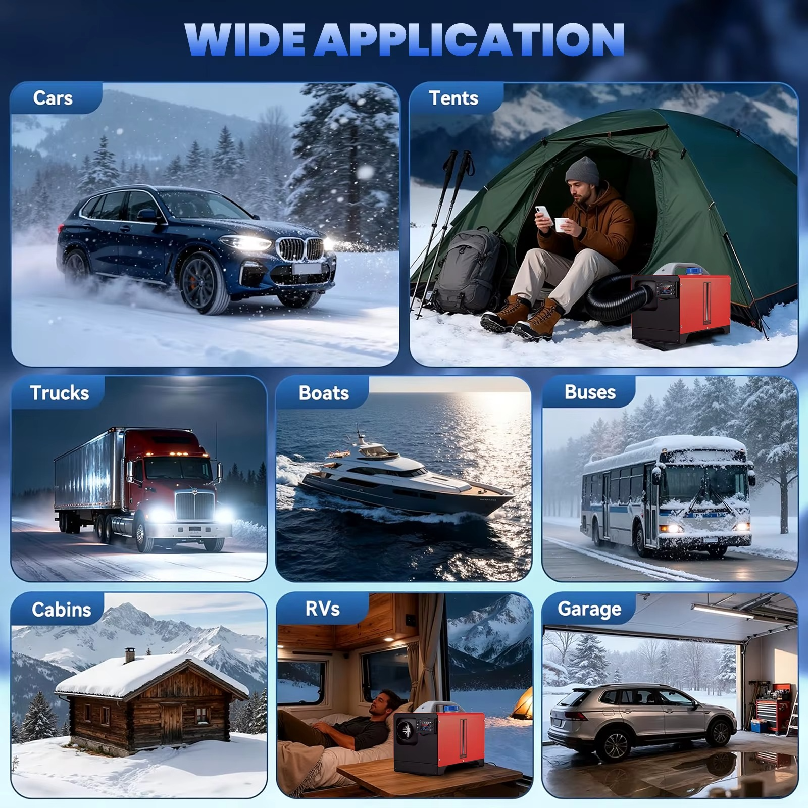 Diiselõhkkütteseade MUDIRO 8kW 220V adapteriga – Bluetooth, kaugjuhtimispult ja LCD ekraan - Image 2