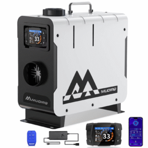 Mudiro 8kW diiselsoojapuhur – CO-anduriga, 12V/24V/220V toitel, automaatse kõrgusekompensatsiooniga kompaktne kõik-ühes soojapuhur.