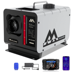 Mudiro 8kW diiselsoojapuhur – CO-anduriga, 12V/24V/220V toitel, automaatse kõrgusekompensatsiooniga kompaktne kõik-ühes soojapuhur.