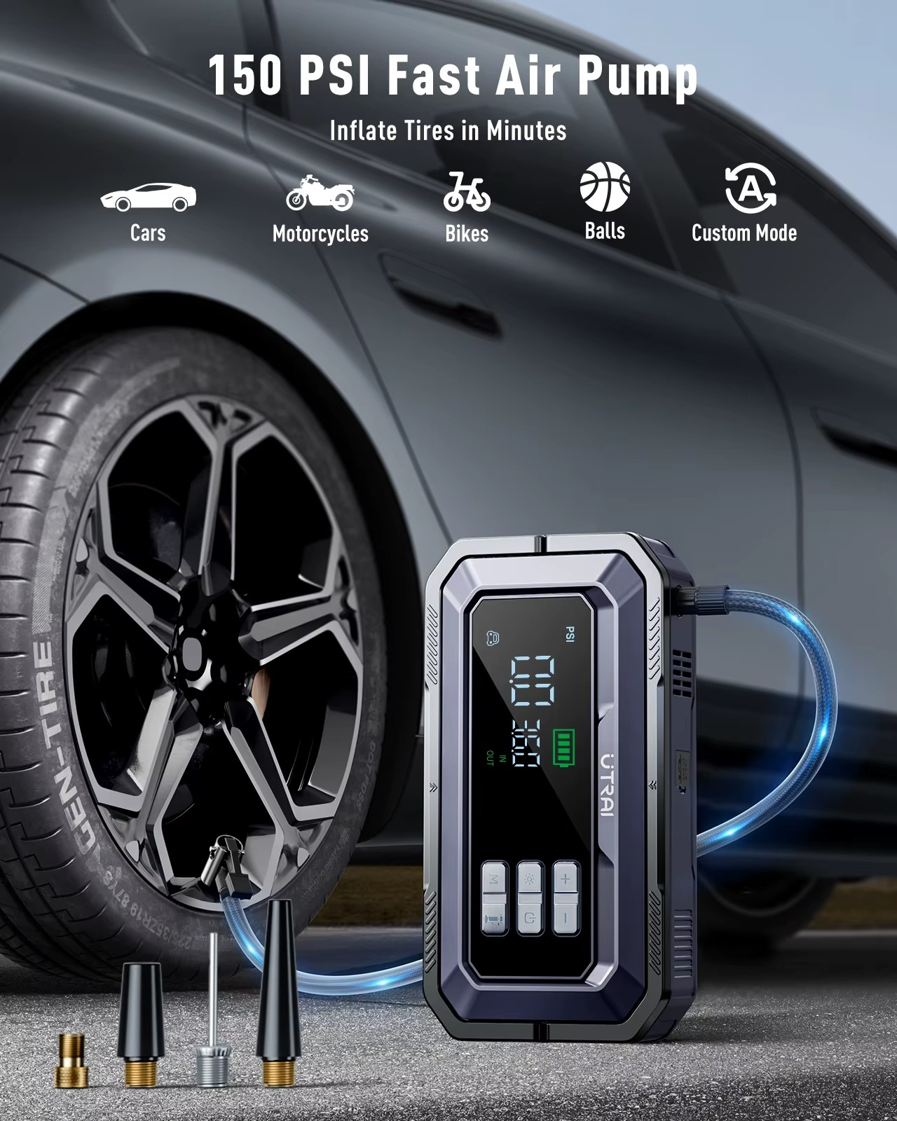 7000A auto käivitusabi kompressoriga UTRAI – 12V, 150 PSI, OBD-diagnostika, 18W kiirlaadimine - Image 7