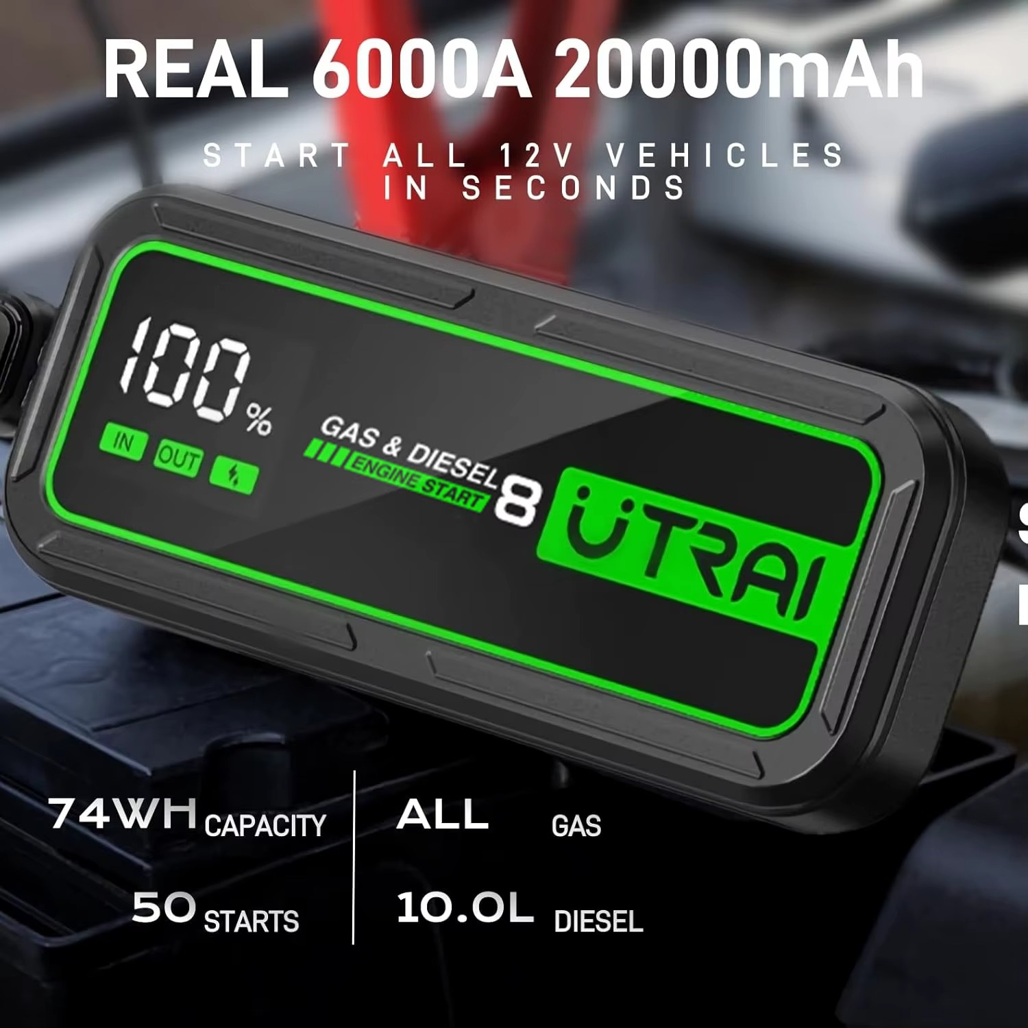 6000A auto käivitusabi ja akupank UTRAI JS-8 – 12V, kuni 10.0L mootoritele, LED-taskulamp - Image 5