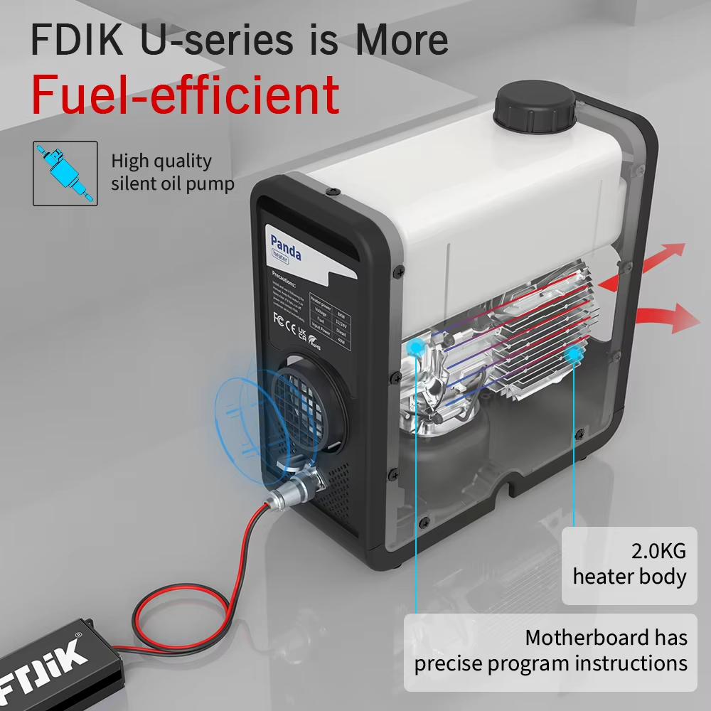FDIK 8kw Soojapuhur Panda-U7 12V/24V/220V – LCD-ekraan, Bluetooth ja Puldiga Juhtimine, Kaasaskantav Diiselsoojendi Matkamiseks, Paadile, Haagissuvilale ja Sõidukitele - Image 4