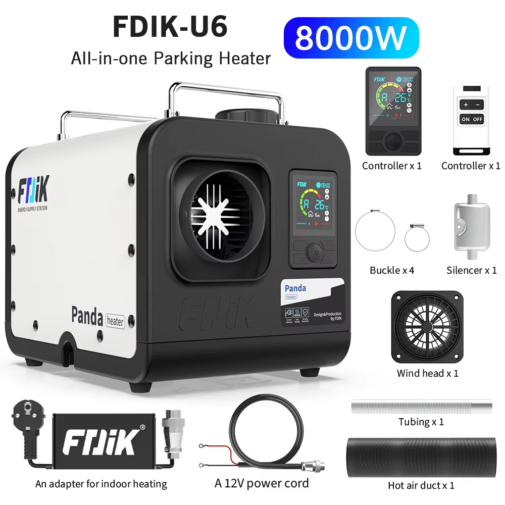 FDIK 8kw Soojapuhur Panda-U6 12V/24V/220V – LCD-ekraan, Bluetooth ja Puldiga Juhtimine, Kaasaskantav Diiselsoojendi Matkamiseks, Paadile, Haagissuvilale ja Sõidukitele - Image 3