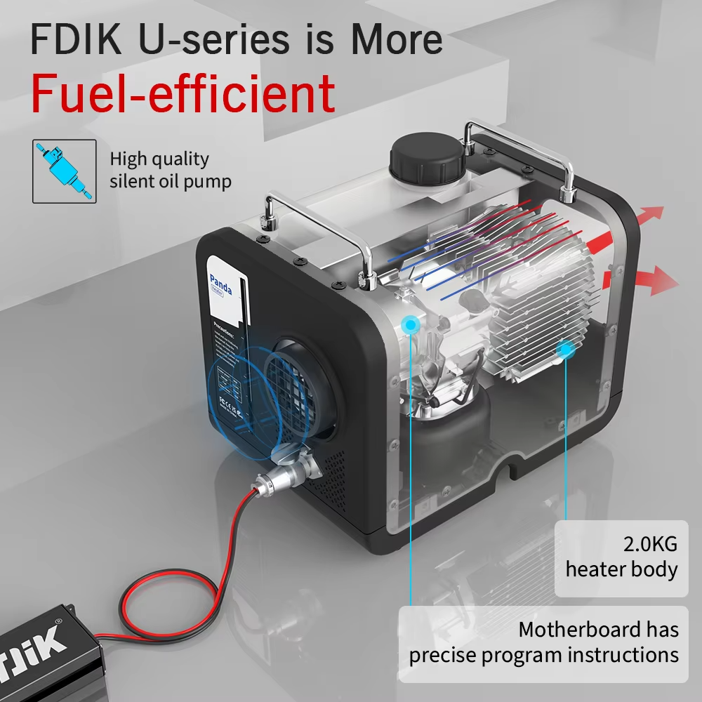 FDIK 8kw Soojapuhur Panda-U6 12V/24V/220V – LCD-ekraan, Bluetooth ja Puldiga Juhtimine, Kaasaskantav Diiselsoojendi Matkamiseks, Paadile, Haagissuvilale ja Sõidukitele - Image 5