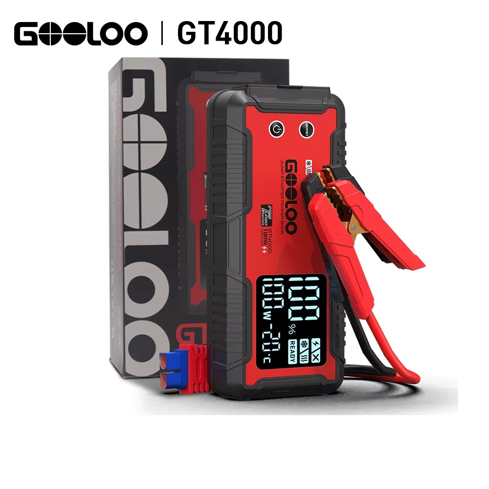 4000A auto käivitusabi GOOLOO GT4000 – 12V käivitusseade külmakindla eelsoojenduse, 100W USB-C PD ja LED-ekraaniga