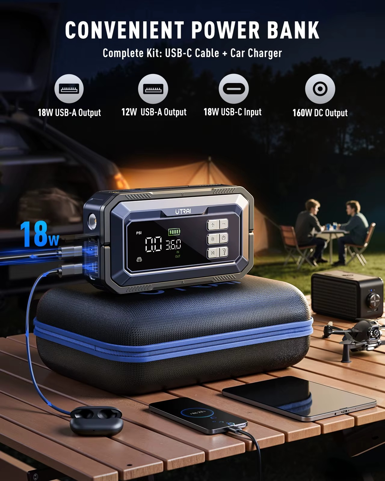 7000A auto käivitusabi kompressoriga UTRAI – 12V, 150 PSI, OBD-diagnostika, 18W kiirlaadimine - Image 5