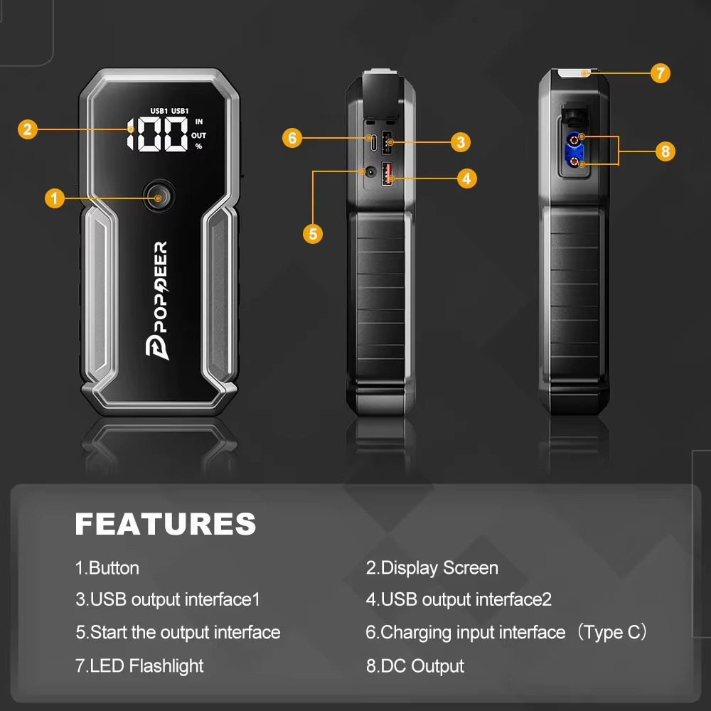 POPDEER PD-J02 3000A auto käivitusabi akupank 23 800 mAh (12V) - Image 6