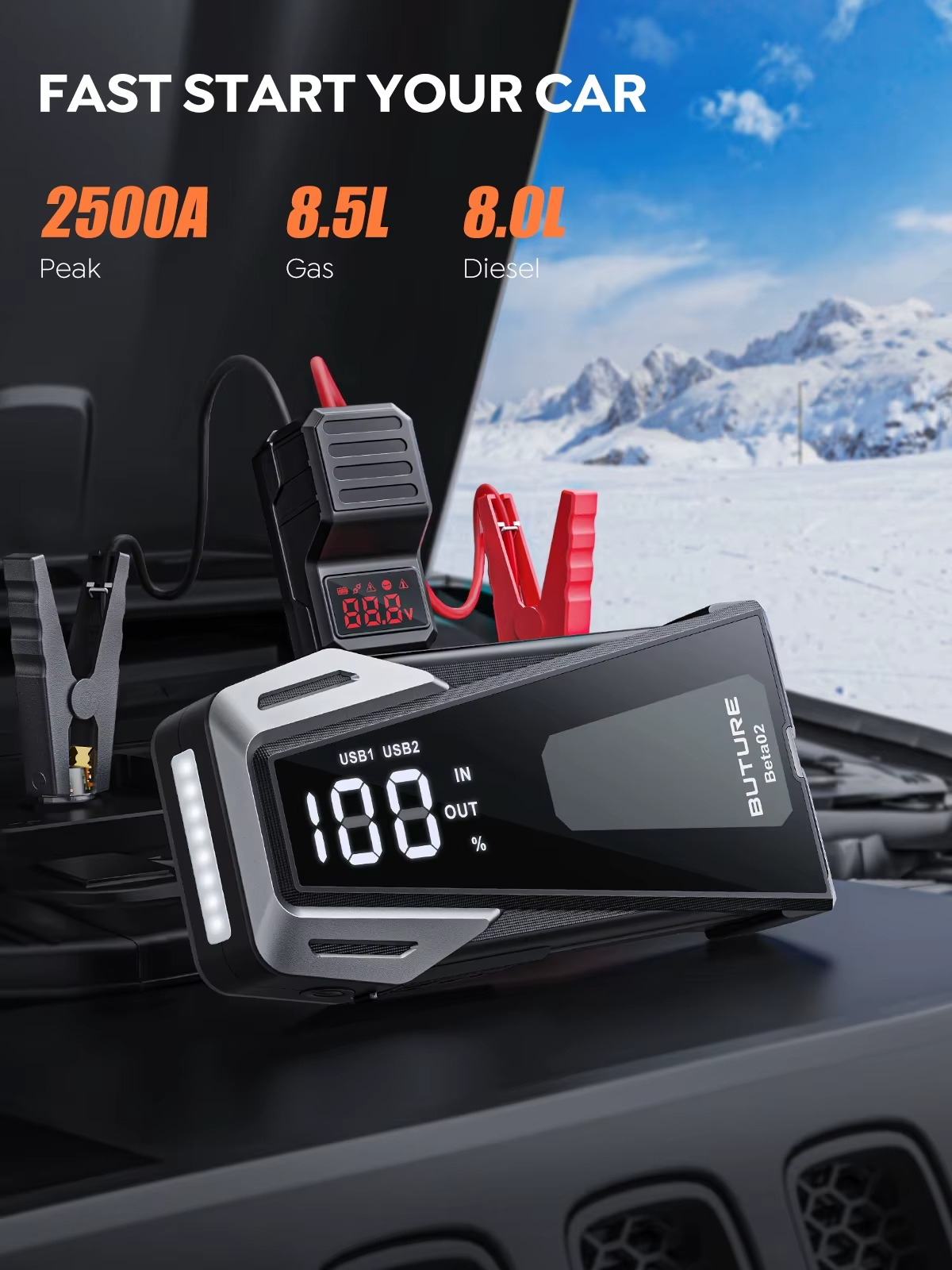 BUTURE B02 2500A auto käivitusabi akupank 21 800 mAh (12V) - Image 2