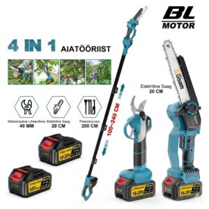 Gisam 4-in-1 akutoitel oksalõikur – teleskoopvarrega kettsaag ja elektrilised oksakäärid kõrgete okste lõikamiseks