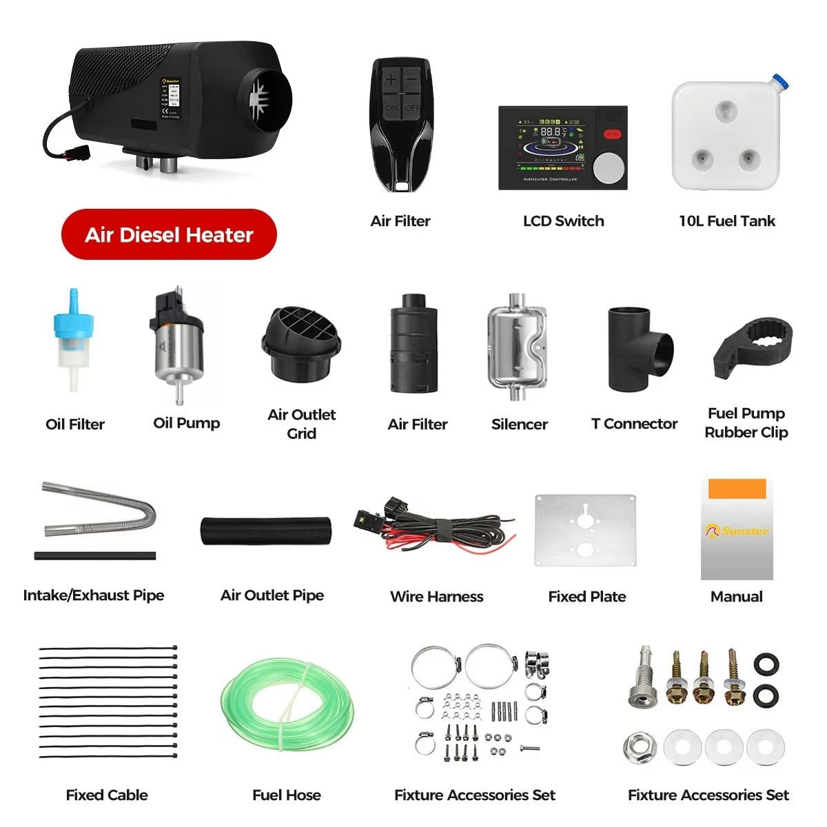 Sunster 8kW diisel soojendi 12V/24V Bluetoothiga – LCD juhtimine, vaikne pump, 10L paak - Image 5