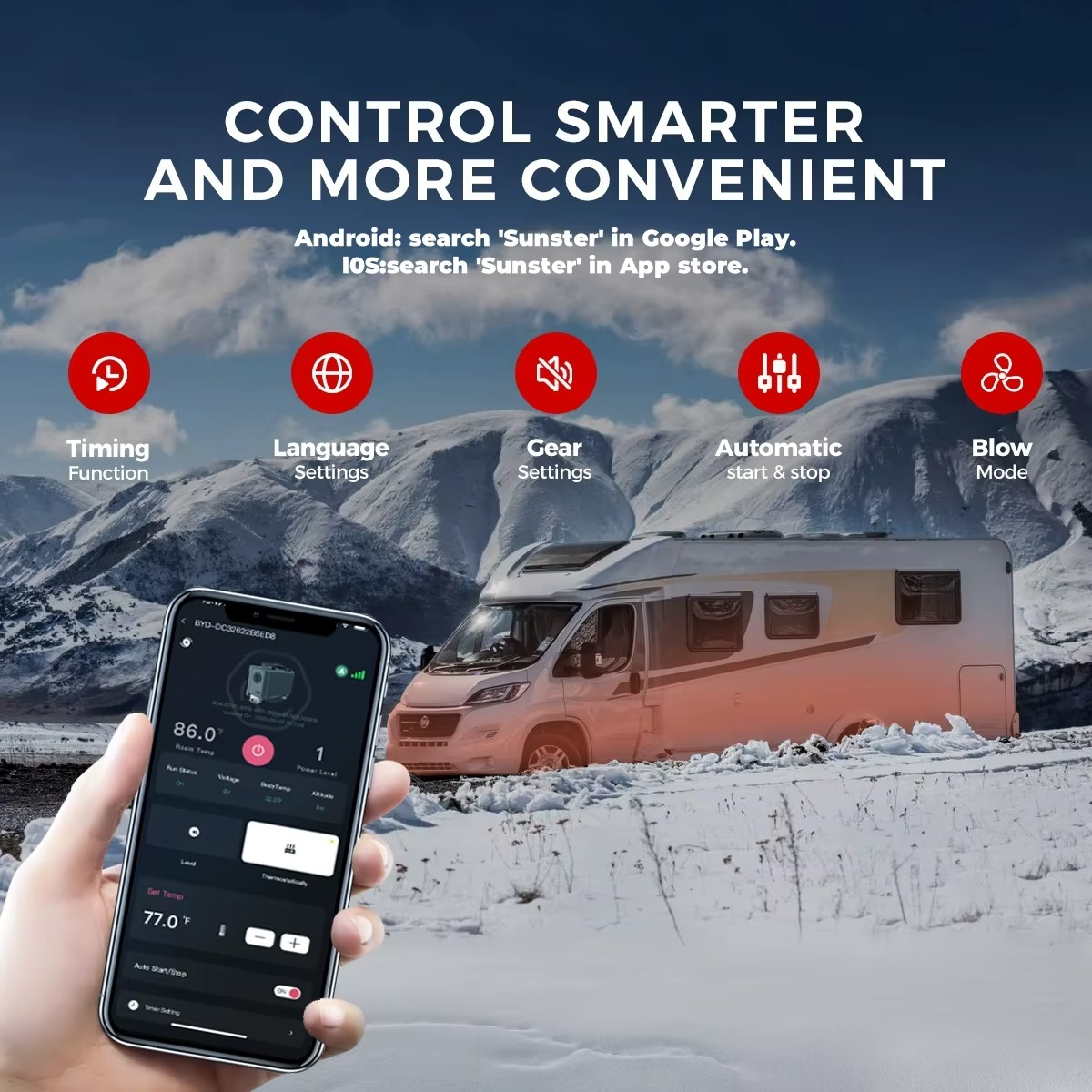 Sunster 8kW diisel soojendi 12V/24V Bluetoothiga – LCD juhtimine, vaikne pump, 10L paak - Image 7