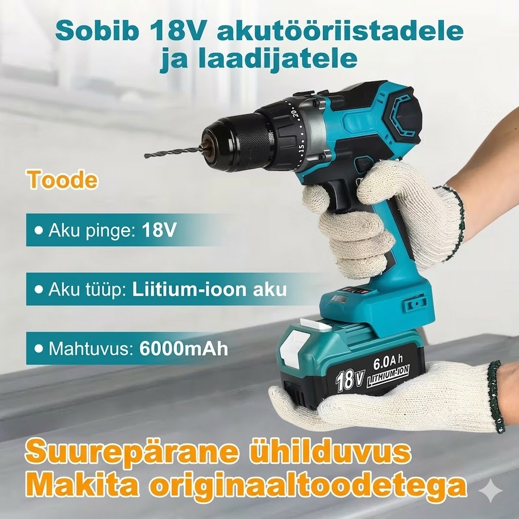 ACIGON 18V asendusaku 6.0Ah – sobib Makita 18V tööriistadele ja laadijatele - Image 4