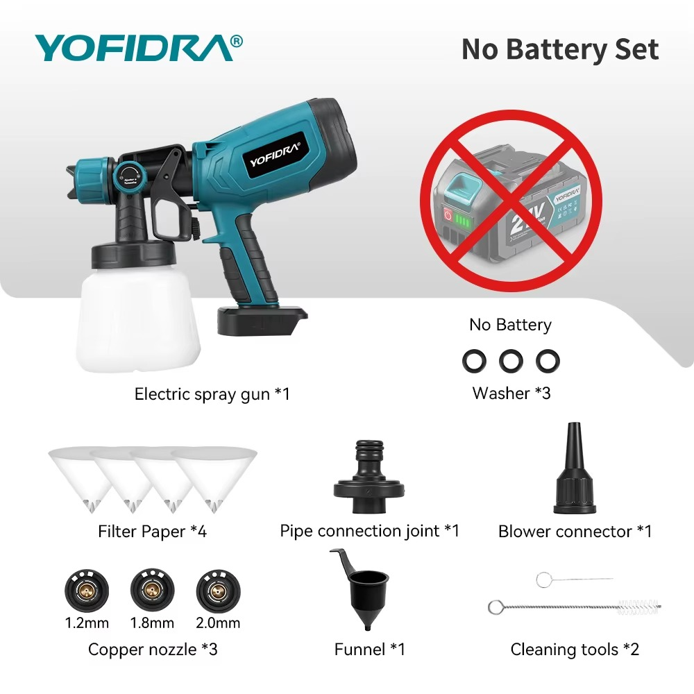Yofidra akutoitega värvipihusti 1000 ml – Ilma akudeta, Makita 18V akude sobivus - Image 6