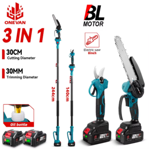 Onevan 3-in-1 akutoitega oksasaag ja oksakäärid teleskoopvarrega – 8″ kettsaag Makita 18V akudele