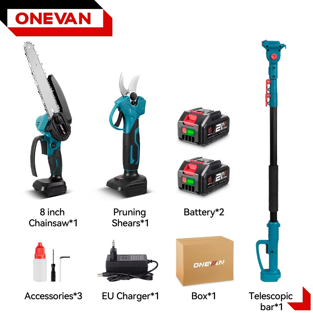 Onevan akutoitega oksasaag ja oksakäärid teleskoopvarrega 3-in-1 8" – 2akut, sobib Makita 18V akudele - Image 7