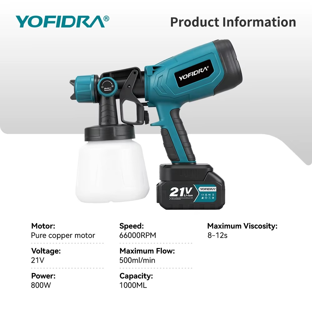 Yofidra akutoitega värvipihusti 1000 ml – Ilma akudeta, Makita 18V akude sobivus - Image 4