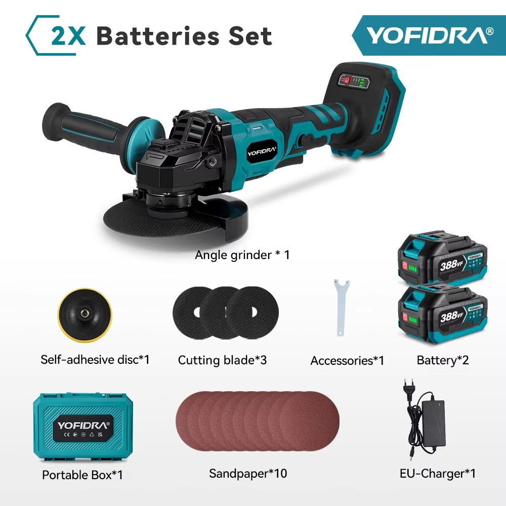 Yofidra Akunurklihvija 125mm 1500W – 2 Akut, Ühilduv Makita 18V Akudega - Image 4