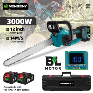 Newbeny 12″ akutoitega kettsaag 3000W – harjavaba mootoriga kettsaag 30 cm saelati ja 2 akuga