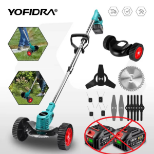 Yofidra 1500W akutoitega murutrimmer – teleskoopvarrega juhtmevaba muruniiduk 3 lõiketeraga