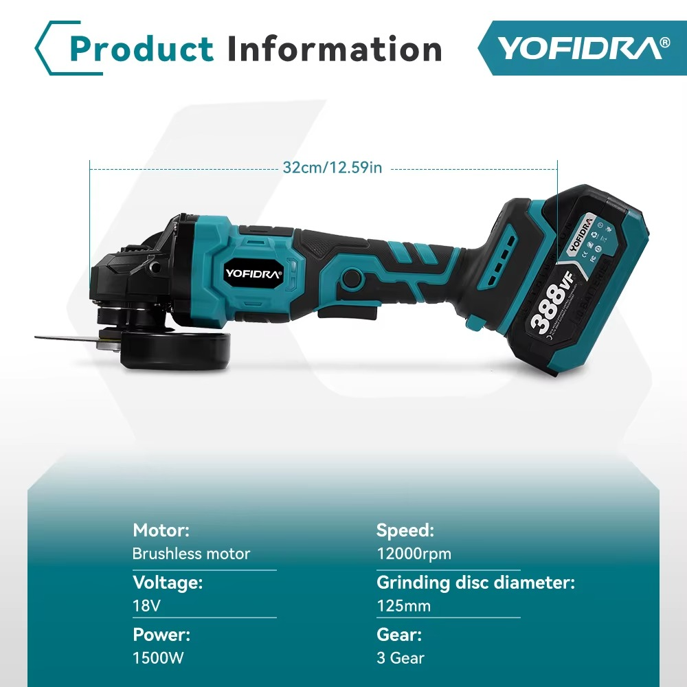 Yofidra Akunurklihvija 125mm 1500W – Akudeta, Ühilduv Makita 18V Akudega - Image 7