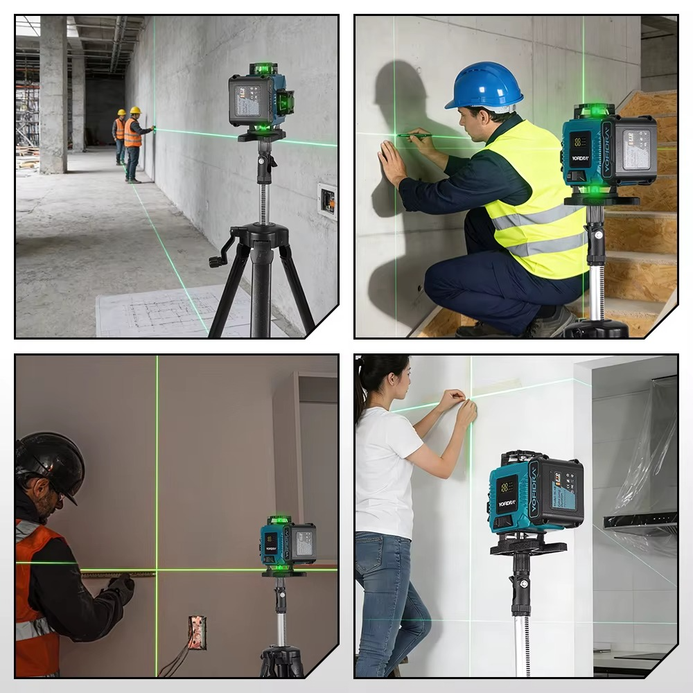 Yofidra 4D laserlood 16 joont 360° – isenivelleeruv ristlaser statiiviga, pult + äpp, 2 akut, IP54 - Image 2