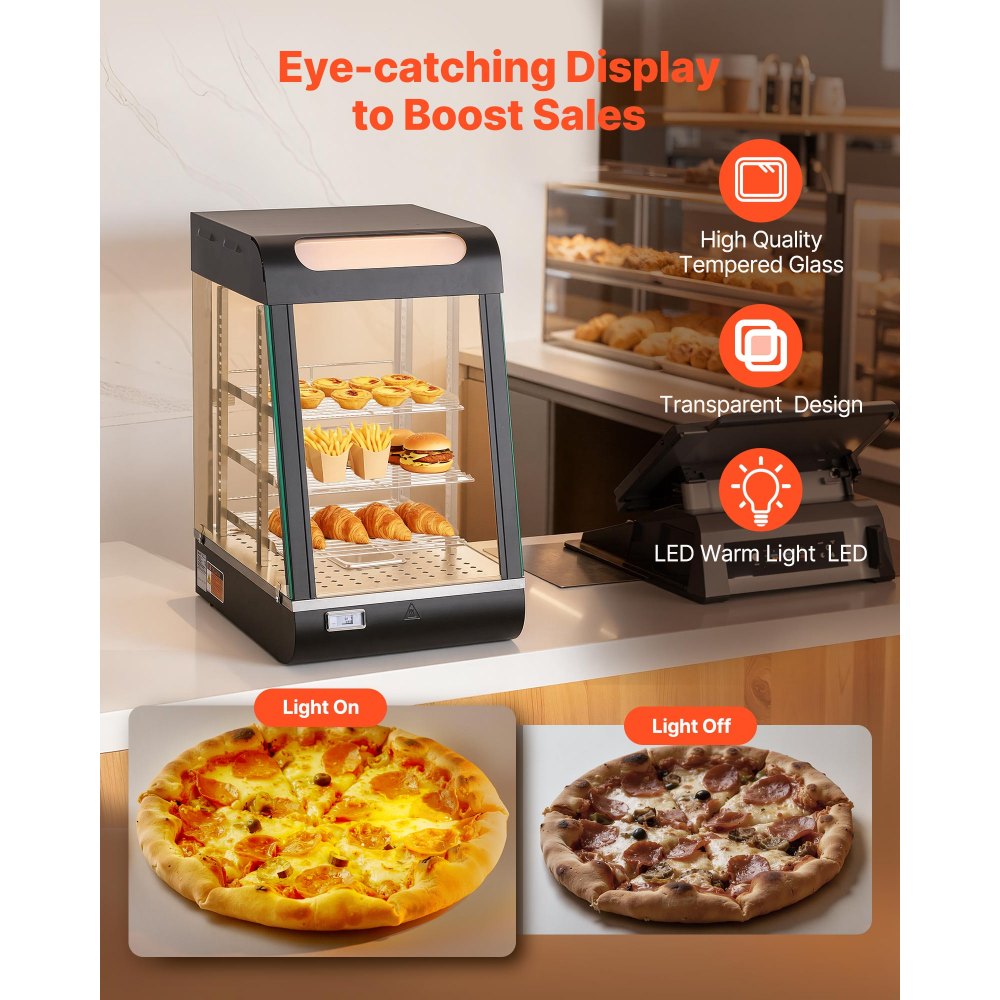 3-Korruseline Kaubanduslik Toidukütte Vitrine, 800W, LED-Valgustusega – toote pilt 3