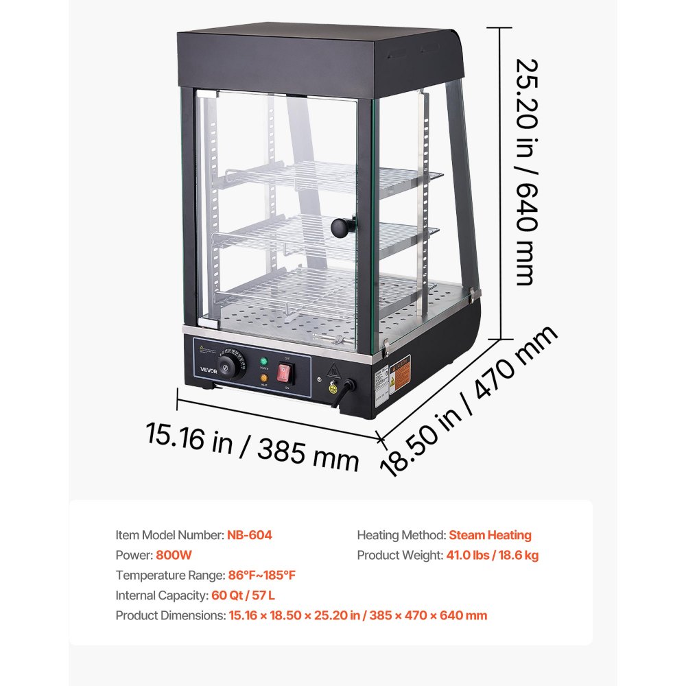 3-Korruseline Kaubanduslik Toidukütte Vitrine, 800W, LED-Valgustusega – toote pilt 6