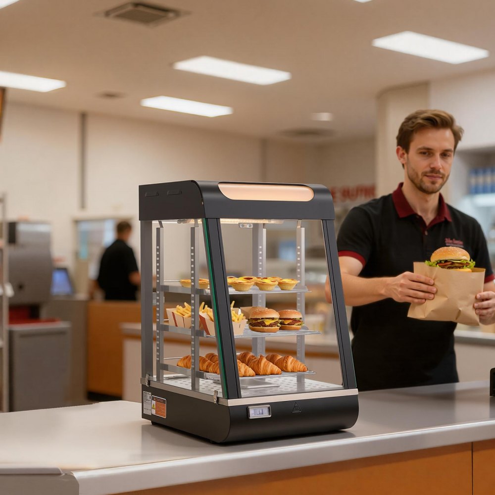 3-Korruseline Kaubanduslik Toidukütte Vitrine, 800W, LED-Valgustusega – toote pilt 7