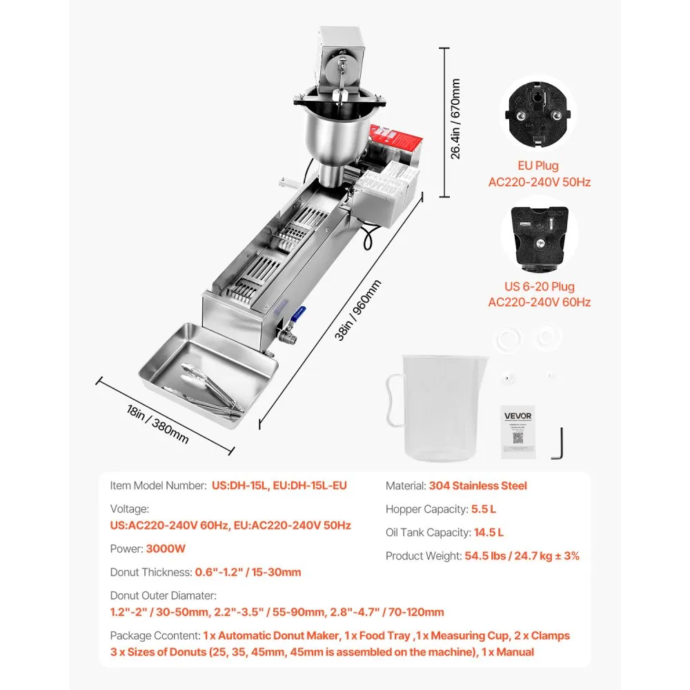 Automaatne sõõrikumasin (3000 W, 5,5 L mahuti, 3 suurust) – toote pilt 6