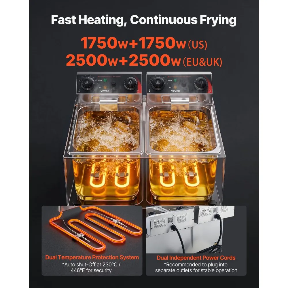 Elektriline Fritüür Kahe Paagiga 14 L 5000 W Roostevaba Teras – toote pilt 3