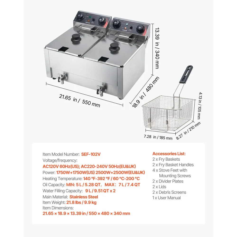 Elektriline Fritüür Kahe Paagiga 14 L 5000 W Roostevaba Teras – toote pilt 6