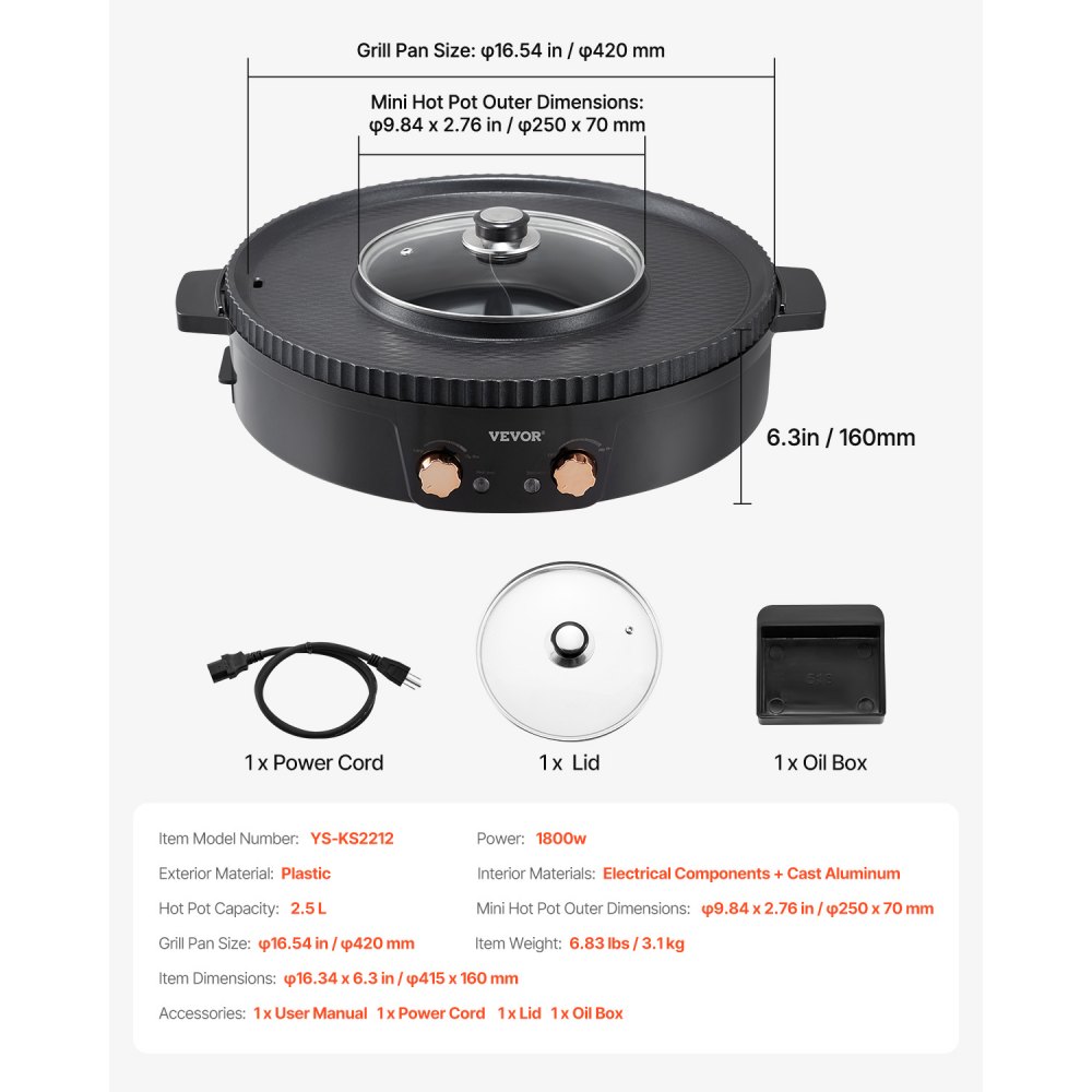 Elektriline Grill Ja Hot Pot (1800 W, 2,5 L, Mittekleepuv) – toote pilt 6