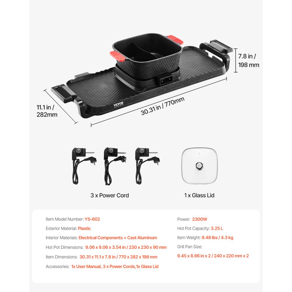 Elektriline grill-pott (2300 W, 3,25 L, eemaldatav kuumapott) – toote pilt 6