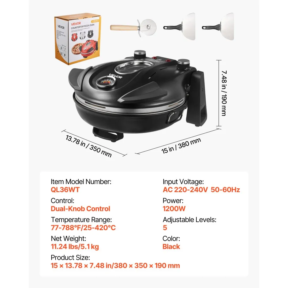 Elektriline pitsaküpsetaja (1200 W, 30,5 cm kivi, 420 °C) – toote pilt 6
