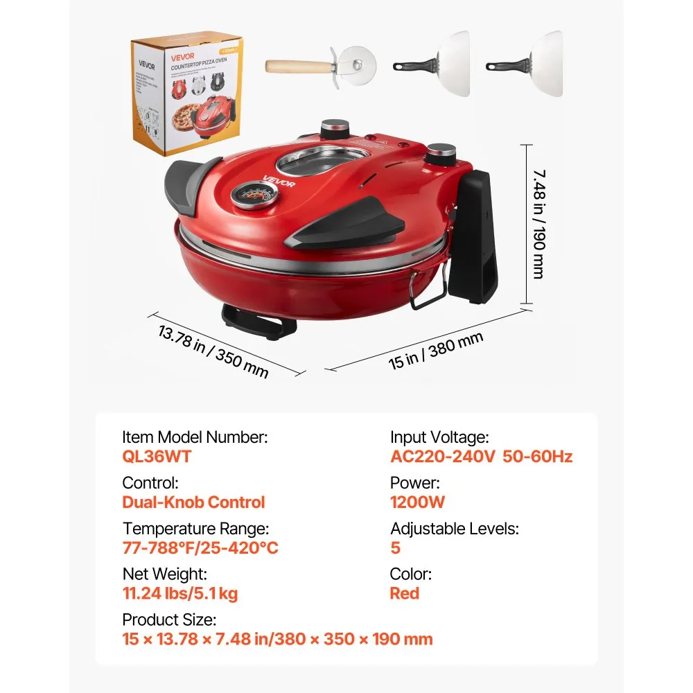 Elektriline pitsaküpsetaja (1200 W, 30,5 cm kivi, 420 °C) – toote pilt 6