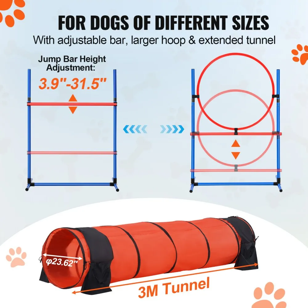 Koerte agility treeningkomplekt (5 osa, reguleeritavad tõkked, 3 m tunnel) – toote pilt 3