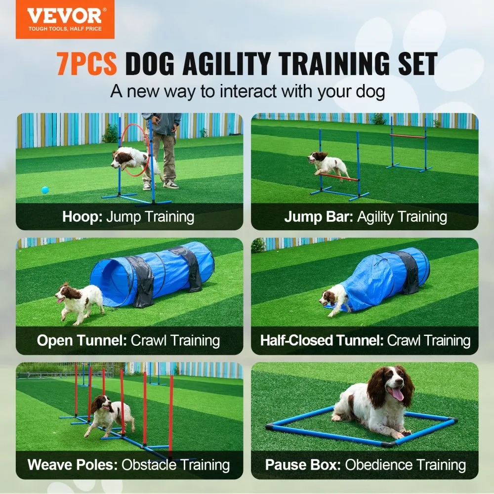Koerte agility treeningkomplekt (7 osa, 2 tunnelit, reguleeritavad tõkked) – toote pilt 1