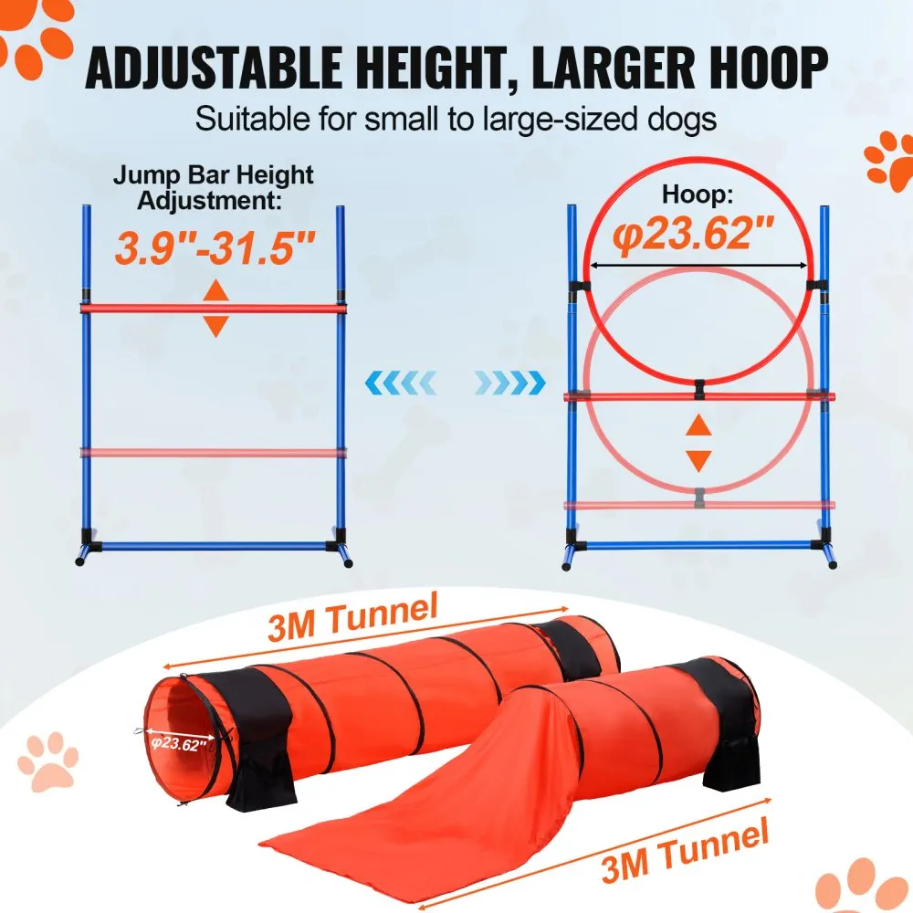 Koerte agility treeningkomplekt (7-osaline, reguleeritavad tõkked, 2 tunnelit) – toote pilt 3