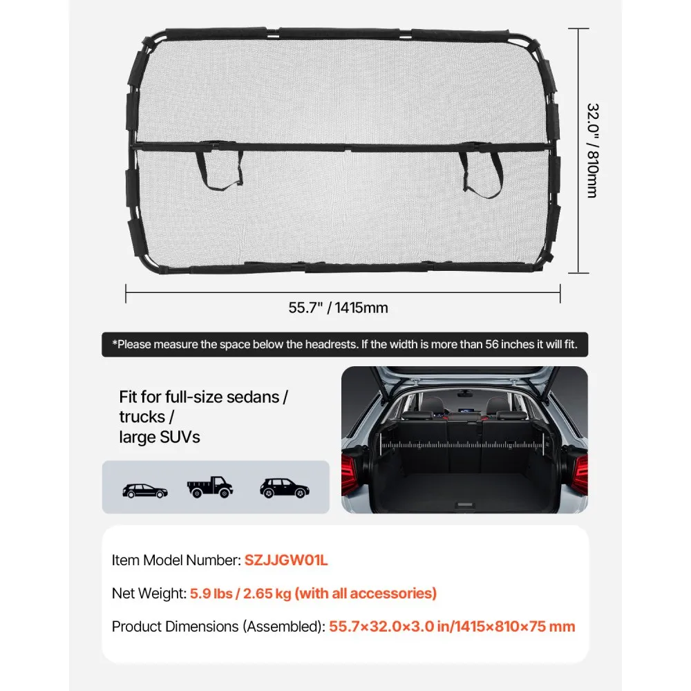 Koertele Auto Turvavõre (142×81 cm, Must, Universaalne Sobivus) – toote pilt 6