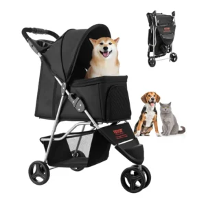 kokkupandav lemmikloomakäru 16 kg – Kokkupandav Lemmikloomakäru (16 kg Kandevõime, 3 Ratast, Joogitopsi Hoidikud)