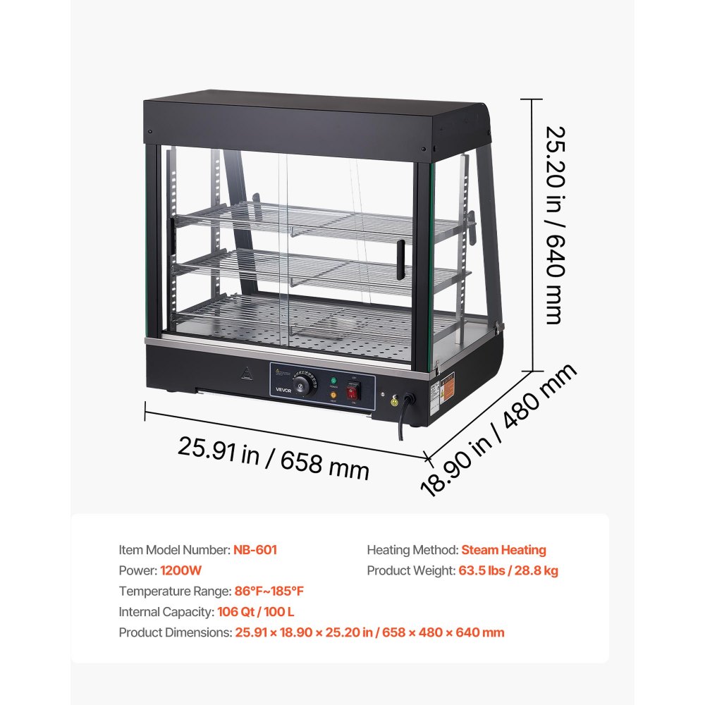 Kolmekorruseline Kaubanduslik Toidusoojendi LED Valgusega, 1200W, 100L – toote pilt 6