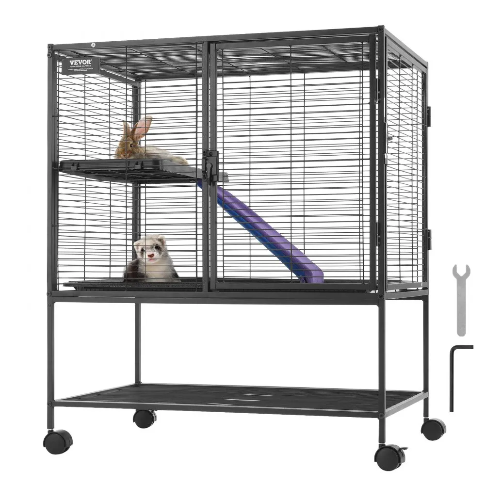 metallist rullitav näriliste puur – Metallist Rullitav Näriliste Puur (77×52×92 Cm, 2-Tasandiline, Ratastega)