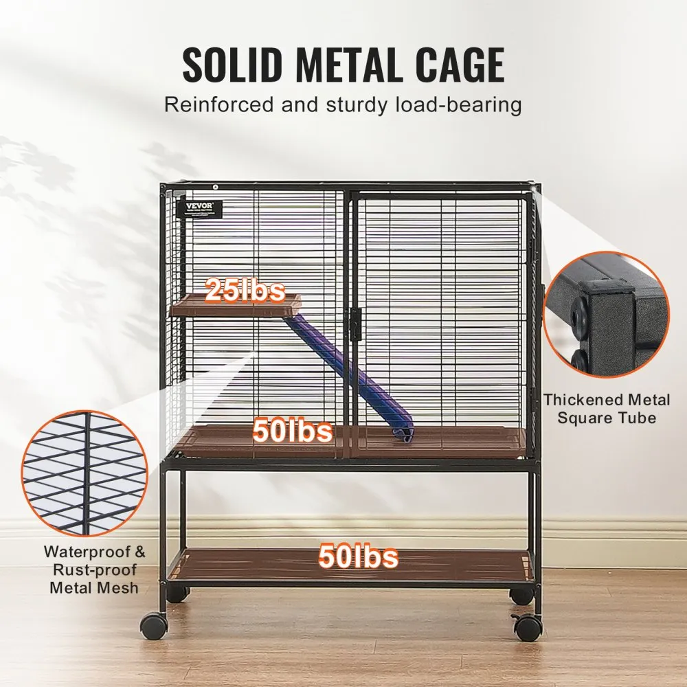Metallist Rullitav Näriliste Puur (77×52×92 Cm, 2-Tasandiline, Ratastega) – toote pilt 3