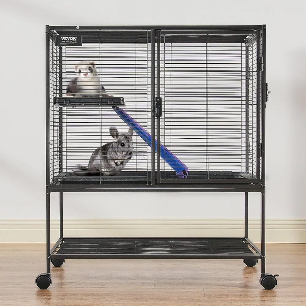 Metallist Rullitav Näriliste Puur (77×52×92 Cm, 2-Tasandiline, Ratastega) – toote pilt 7