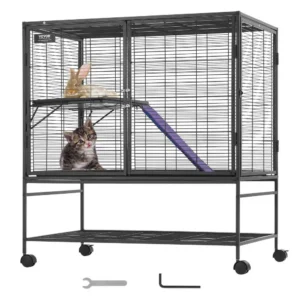 metallist rullitav näriliste puur – Metallist Rullitav Näriliste Puur (92×58×100 Cm, 2-Tasandiline, Ratastega)