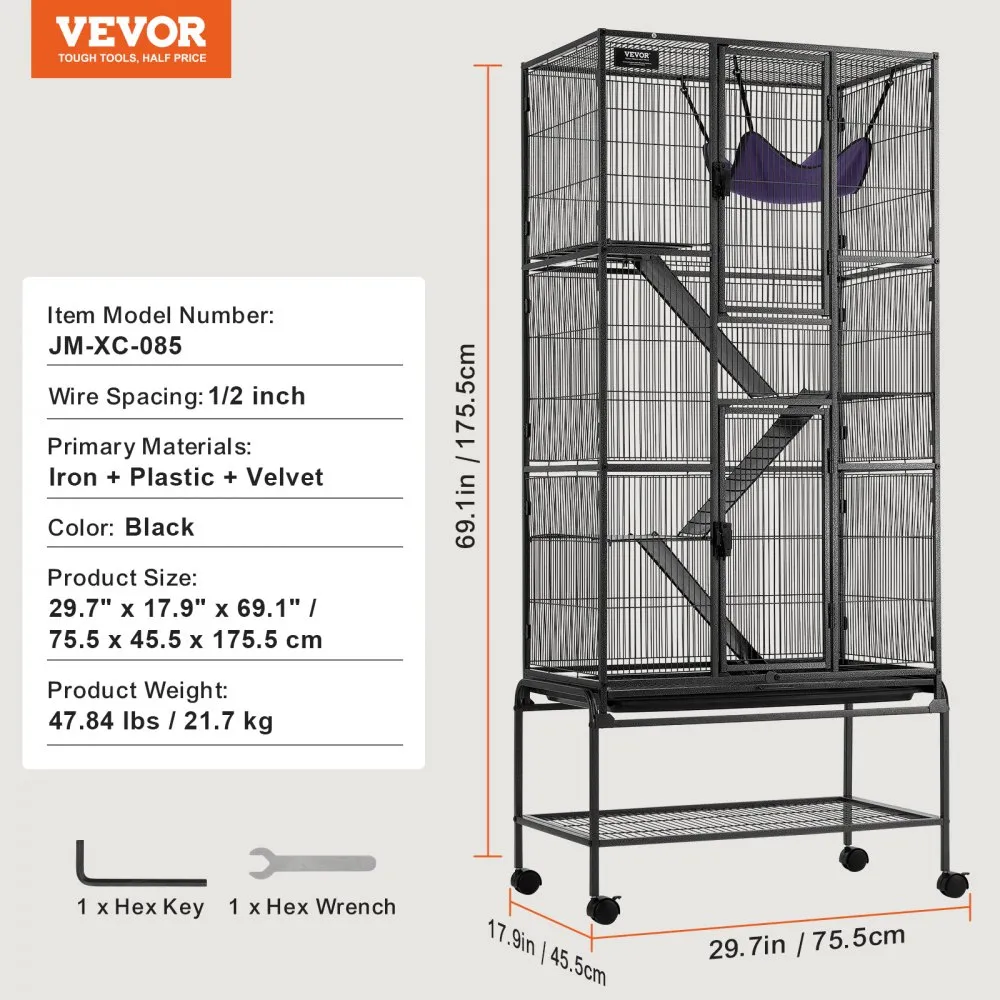 Metallist Veerev Näriliste Puur (175,5 Cm, 4-Tasandiline, 75,5×45,5 Cm) – toote pilt 6