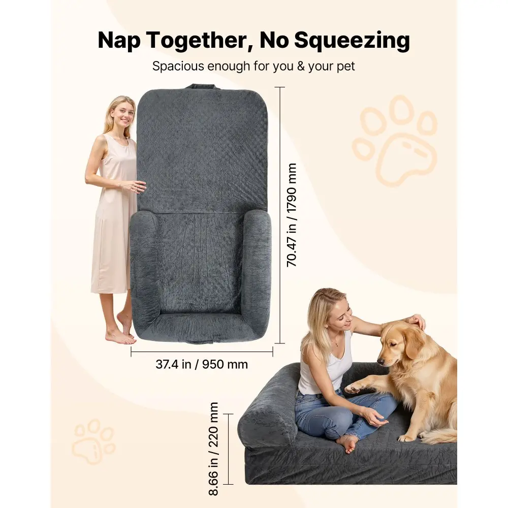 Ortopeediline Inimese Ja Koera Voodi, 179×95×24 Cm, Tumehall – toote pilt 1