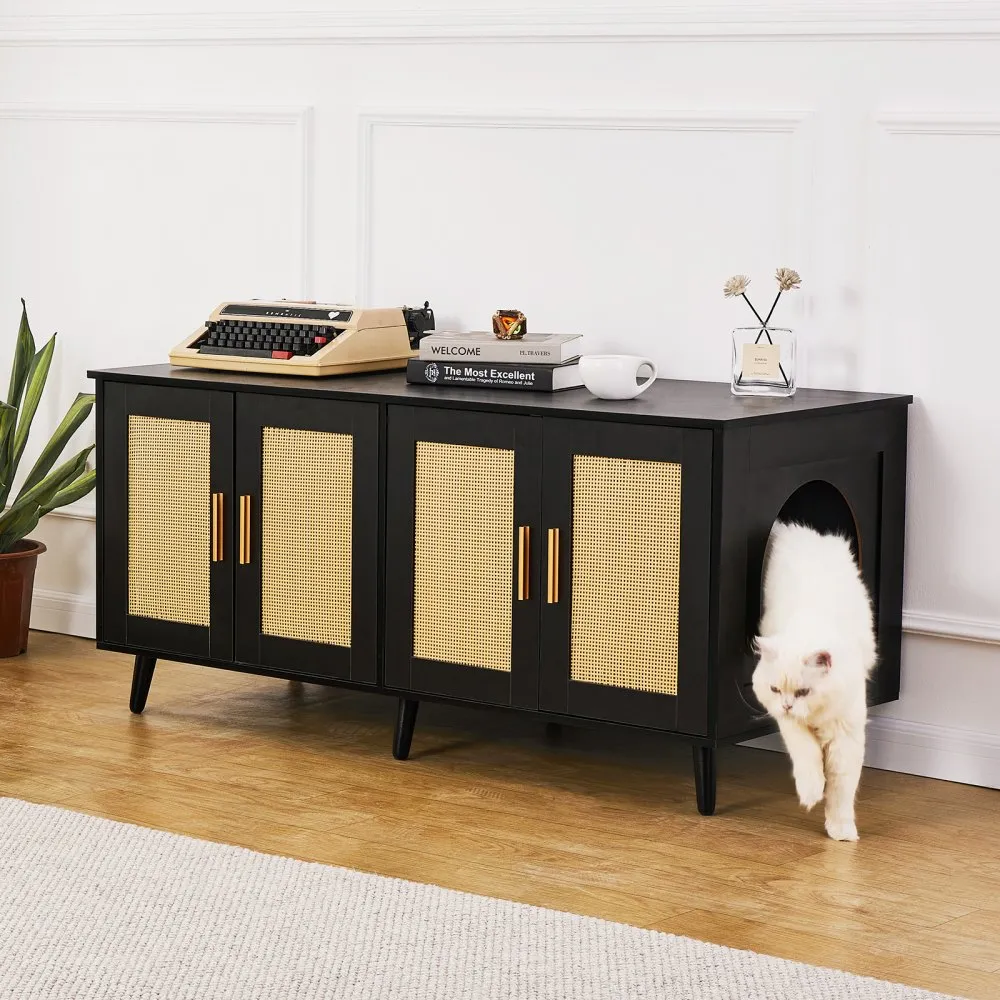 Peidetud Kassiliivakasti Kapp Rotangist Ustega, 120×50×55 Cm – toote pilt 7
